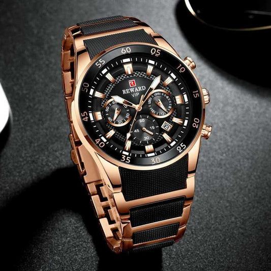 REWARD Luxury Men Stainless Steel Sport Waterproof  Watch